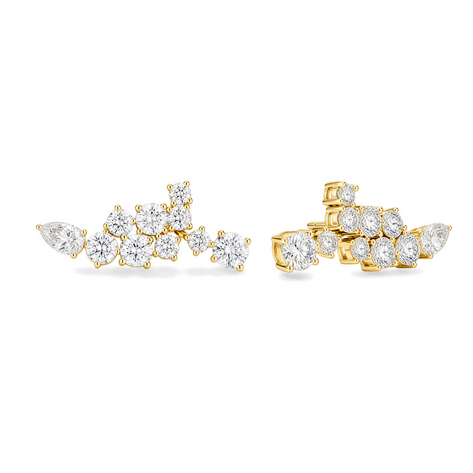 Honorine Cluster Climber Lab Grown Diamond Stud Earrings in 14K Yellow Gold