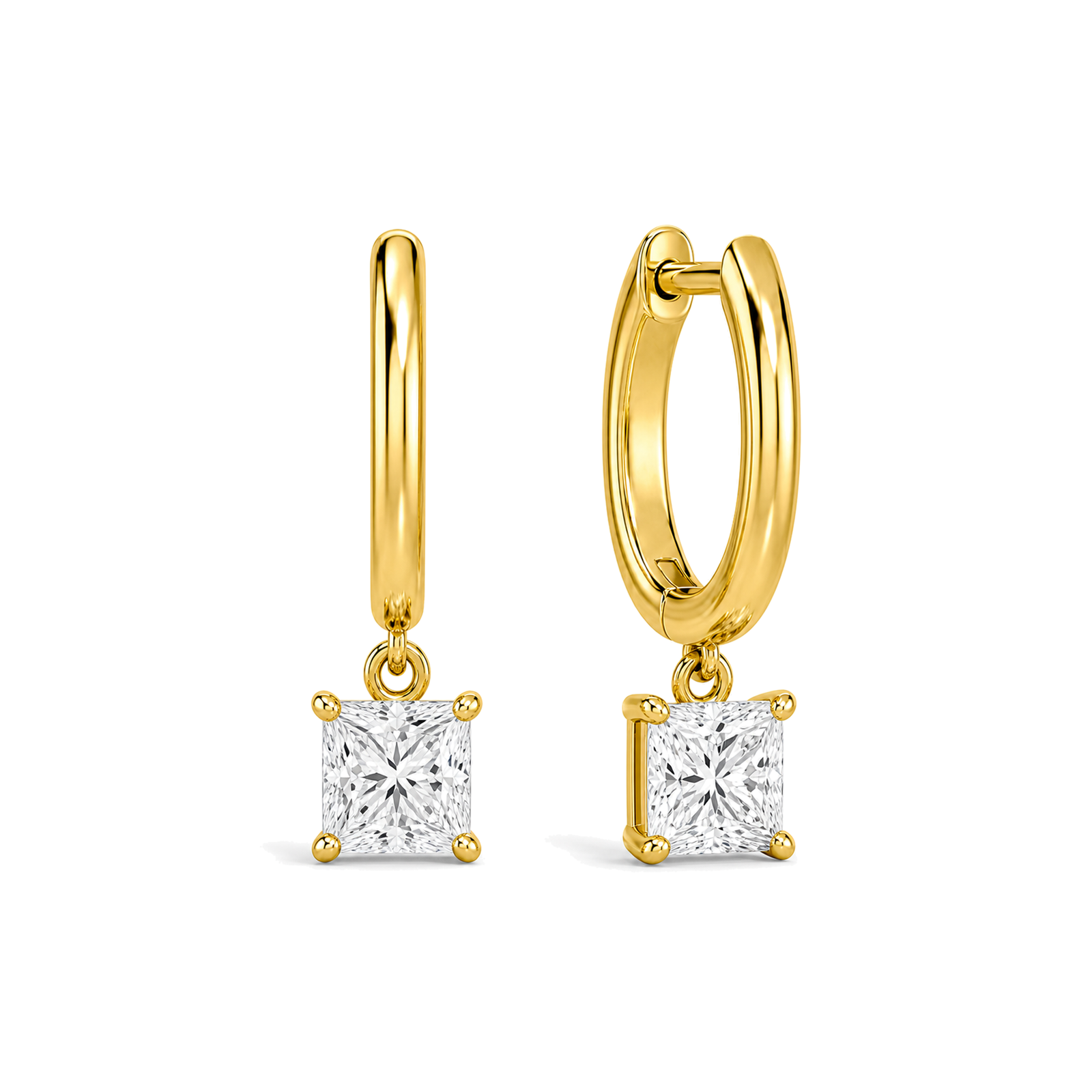 Cerelia Solitaire Drop Huggie Hoop Lab Grown Diamond Hoop Earrings in 14K Yellow Gold