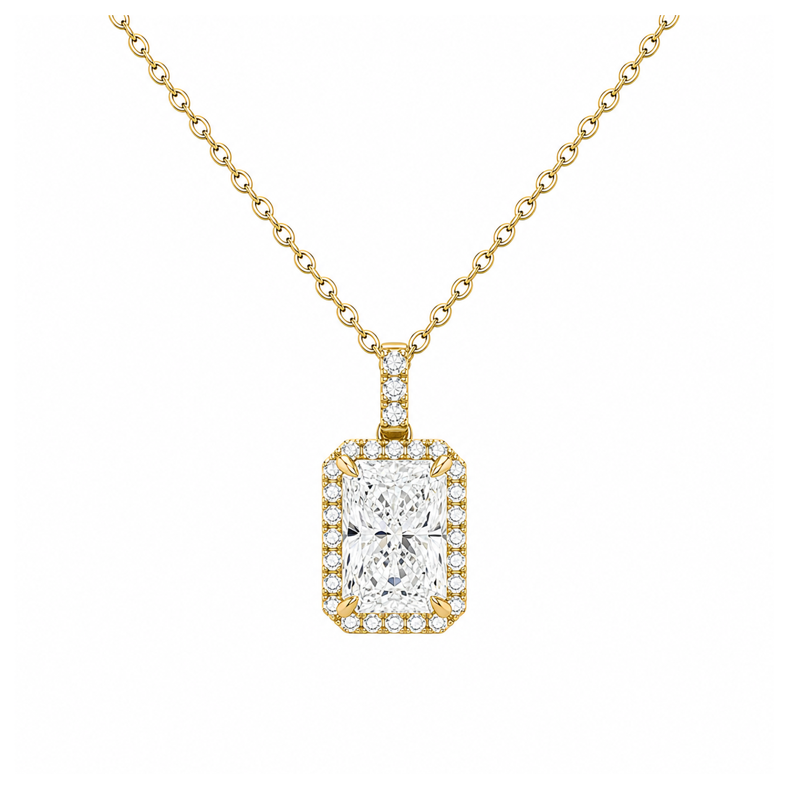 Leona Halo Accented Bail Lab Grown Diamond Pendant Necklace in 14K Yellow Gold