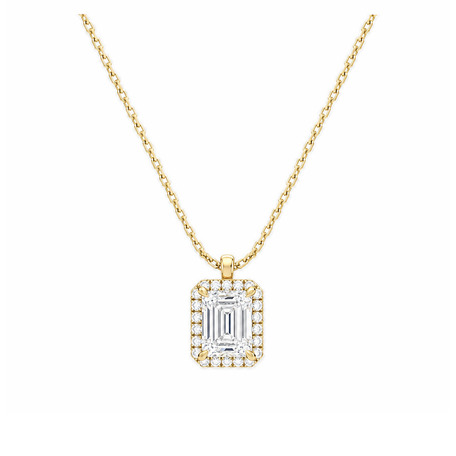 Malia Halo Lab Grown Diamond Pendant Necklace in 14K Yellow Gold