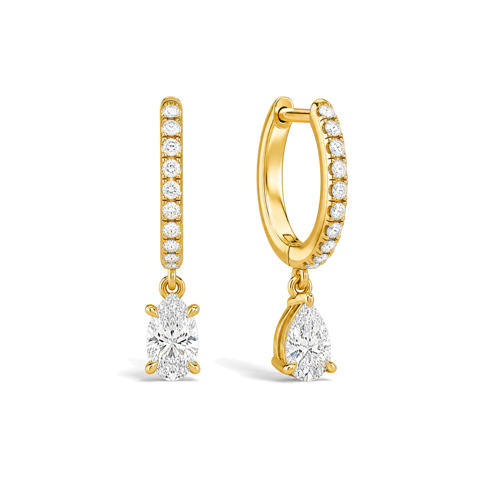 Fiorella Accented Drop Huggie Hoop Lab Grown Diamond Hoop Earrings in 14K Yellow Gold