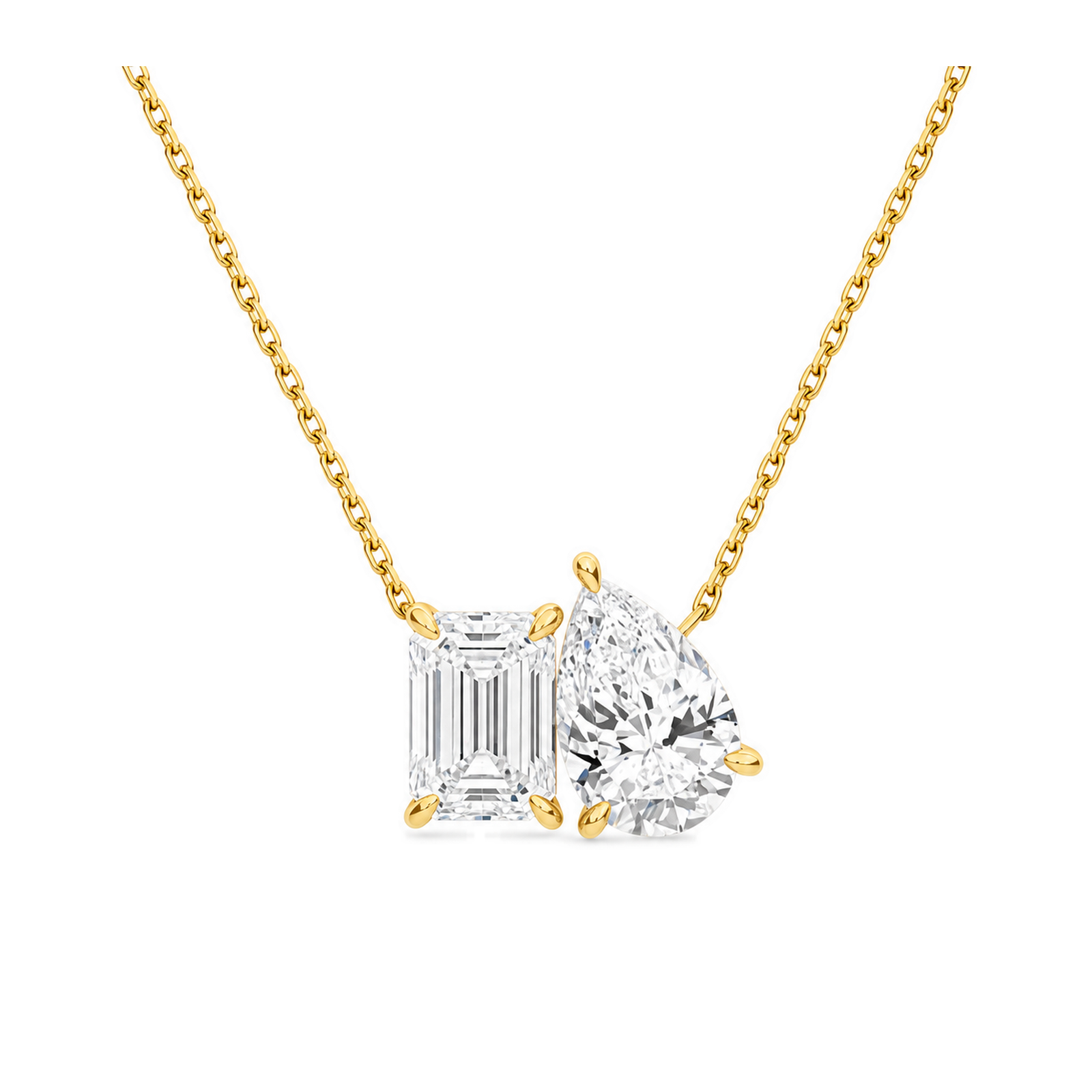 Aviana Emerald & Pear Toi Et Moi Diamond Necklace in 18K Yellow Gold