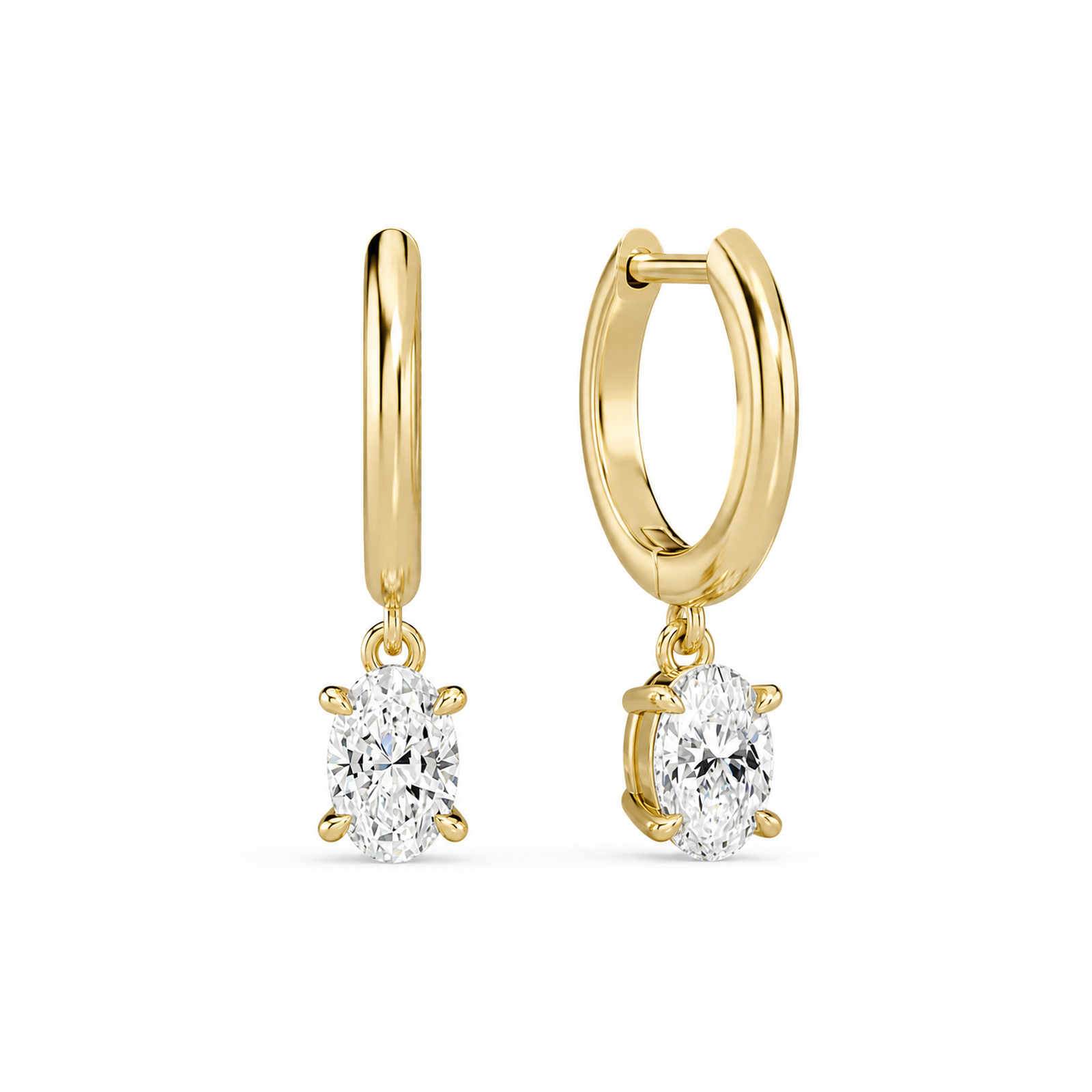 Cerelia Solitaire Drop Huggie Hoop Lab Grown Diamond Hoop Earrings in 14K Yellow Gold