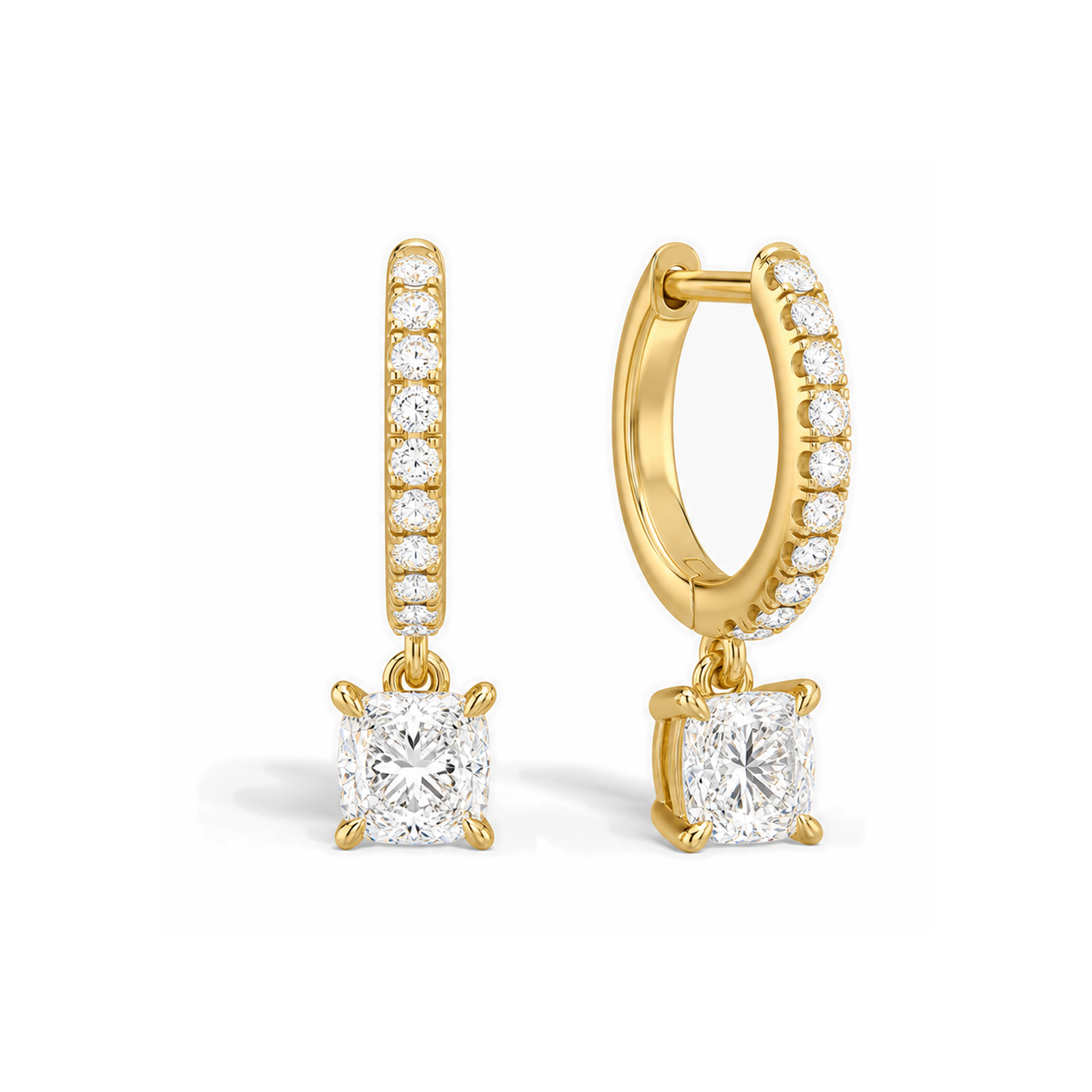 Fiorella Accented Drop Huggie Hoop Lab Grown Diamond Hoop Earrings in 14K Yellow Gold