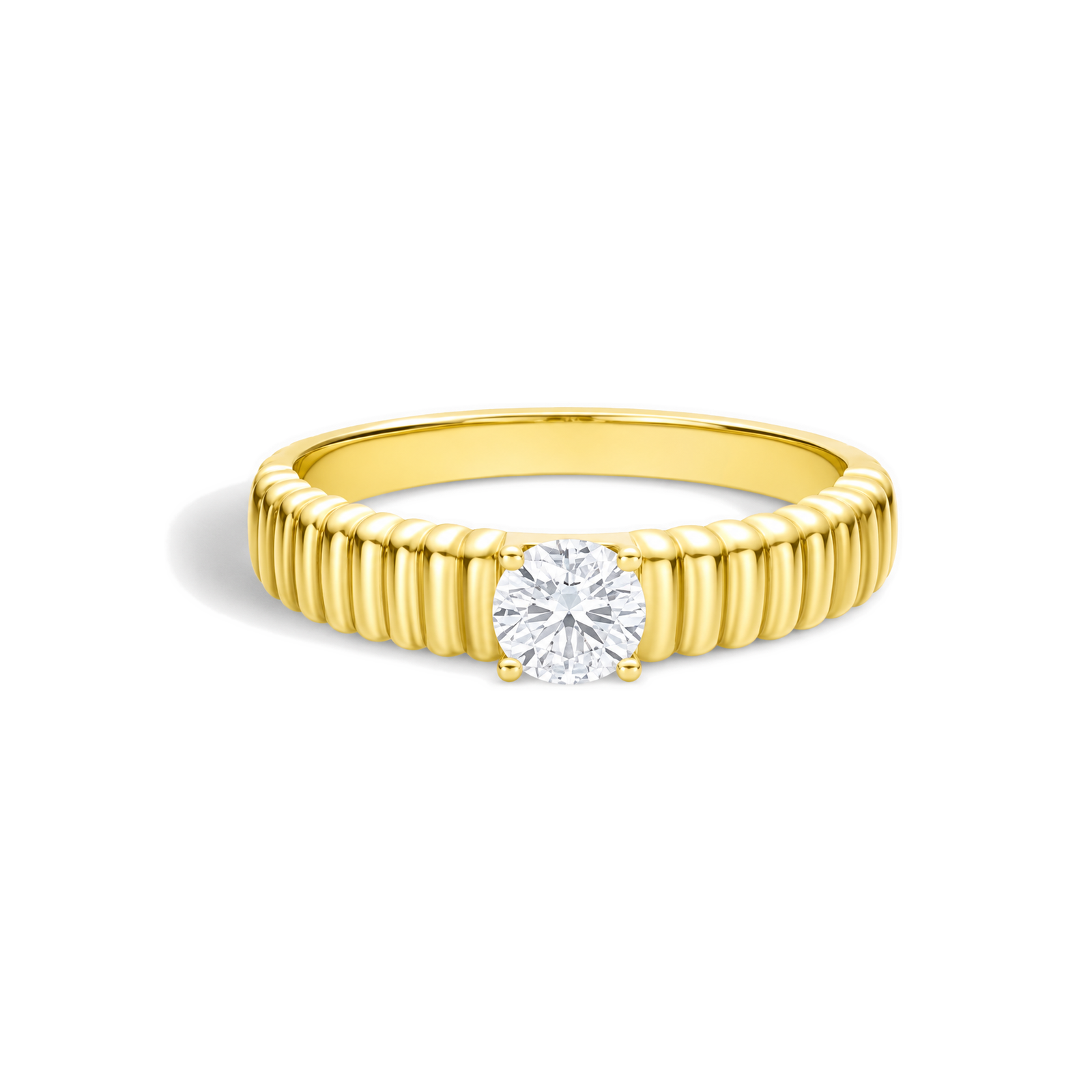 Jessamine Ribbed Shank Four Prong Solitaire Lab Grown Diamond Ring in 14K Yellow Gold