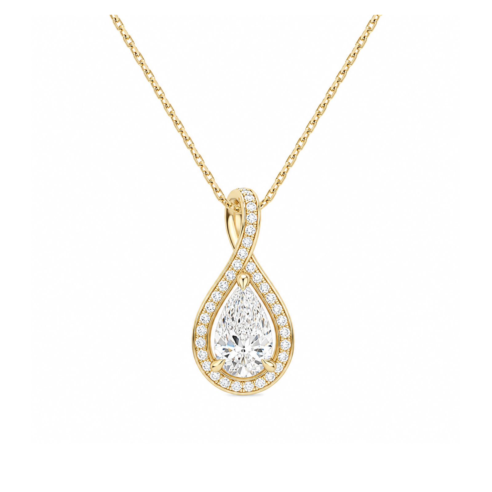 Lucina Halo Pave Twist Lab Grown Diamond Pendant Necklace in 18K Yellow Gold