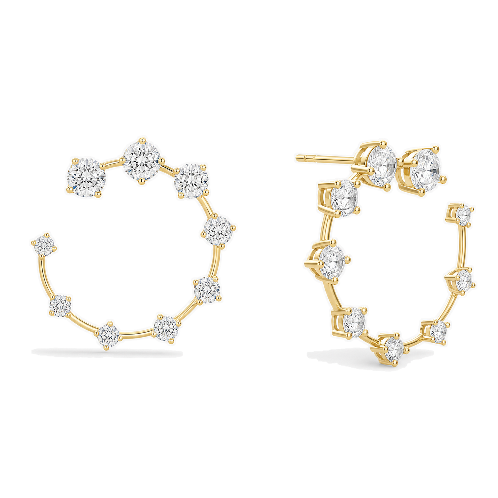 Kallista Graduated Open Hoop Lab Grown Diamond Hoop Earrings in 18K Yellow Gold