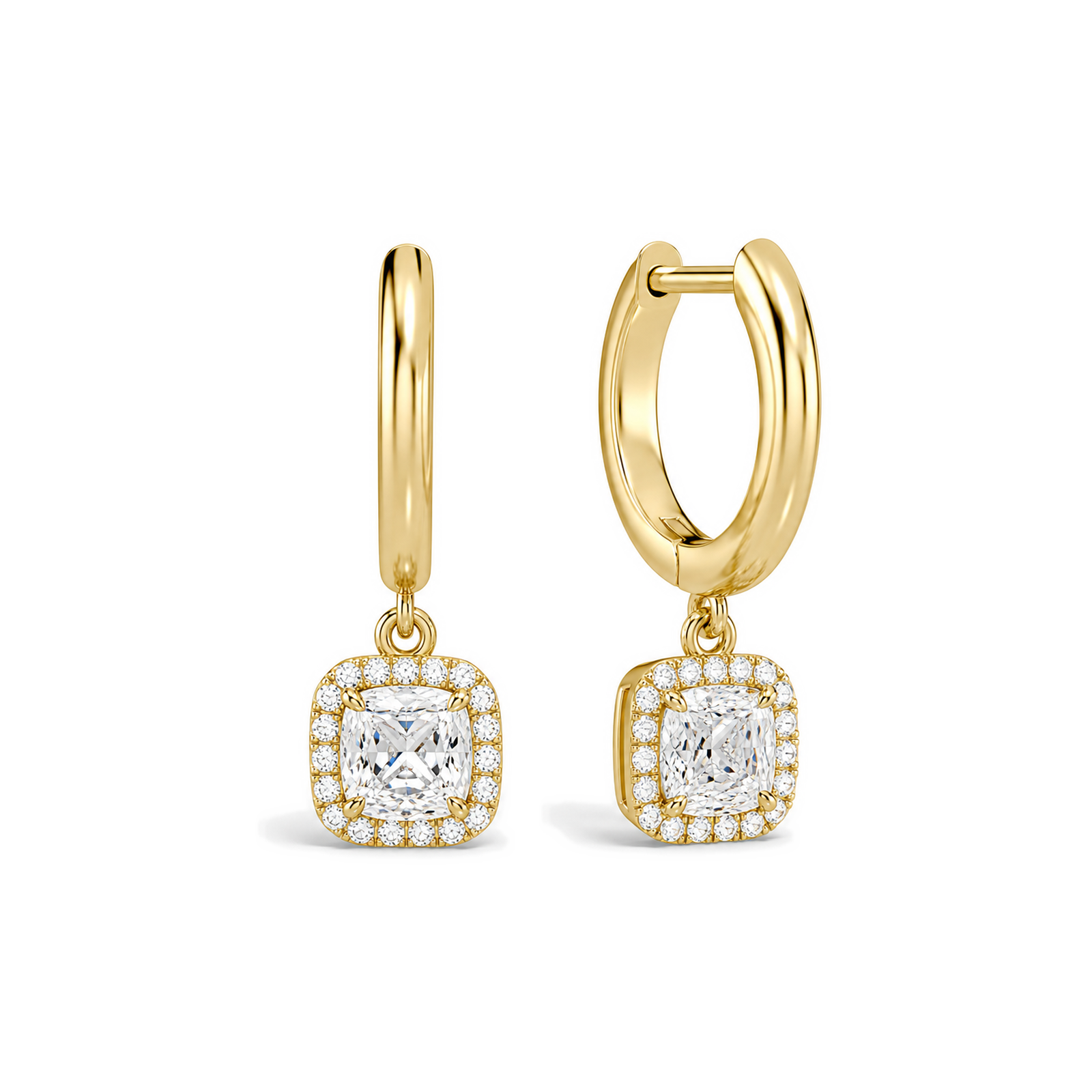 Allegra Halo Drop Huggie Hoop Lab Grown Diamond Hoop Earrings in 18K Yellow Gold