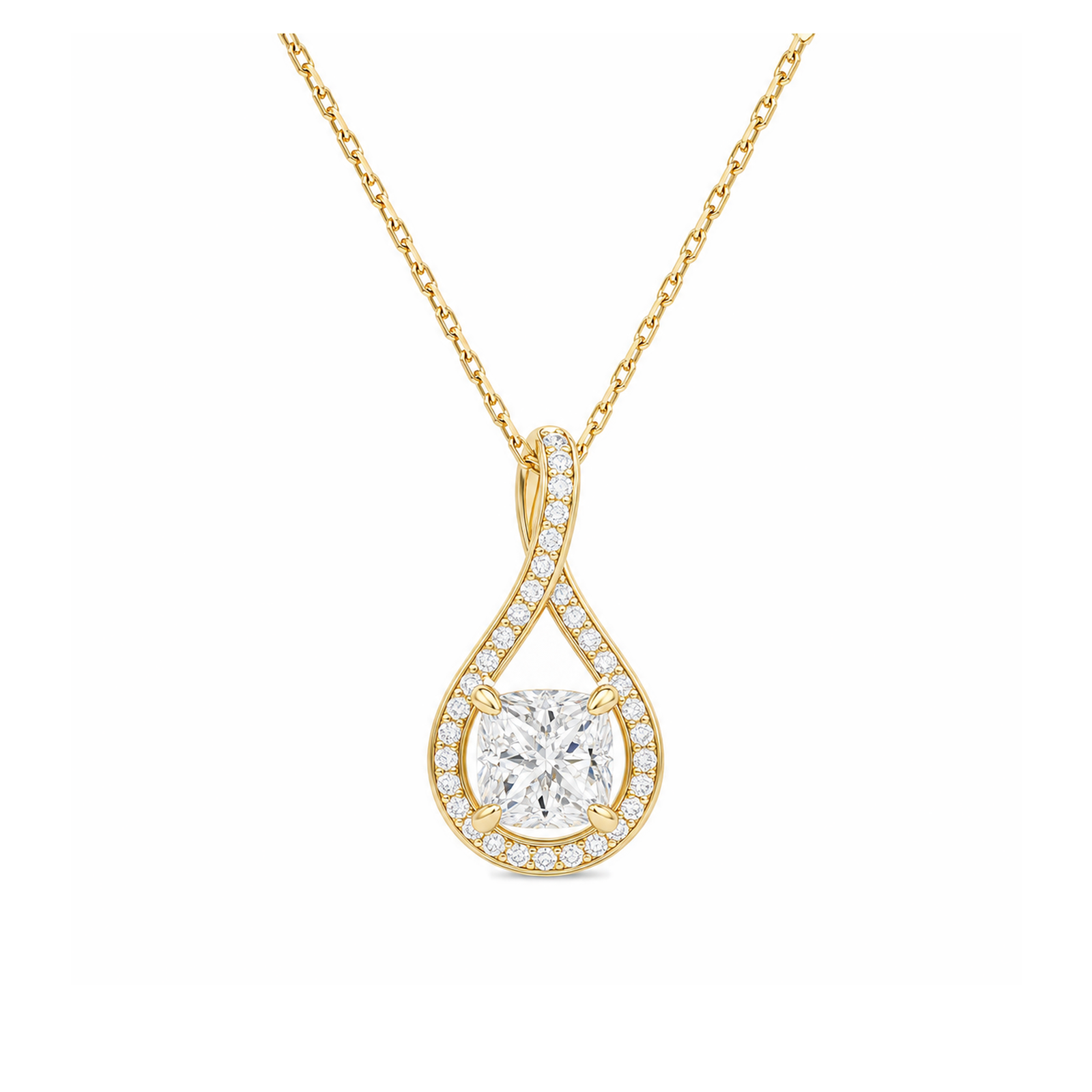 Lucina Halo Pave Twist Lab Grown Diamond Pendant Necklace in 18K Yellow Gold