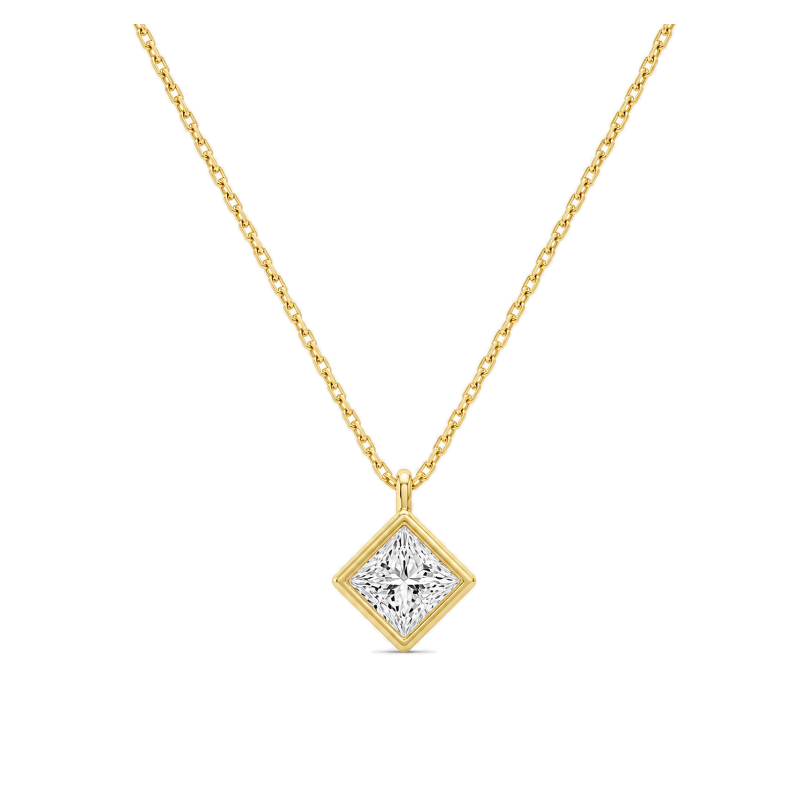 Stellaire Bezel Solitaire Lab Grown Diamond Pendant Necklace in 14K Yellow Gold