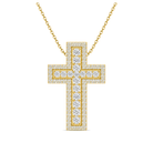 Evora Pave Edge Cross Lab Grown Diamond Pendant Necklace in 18K Yellow Gold