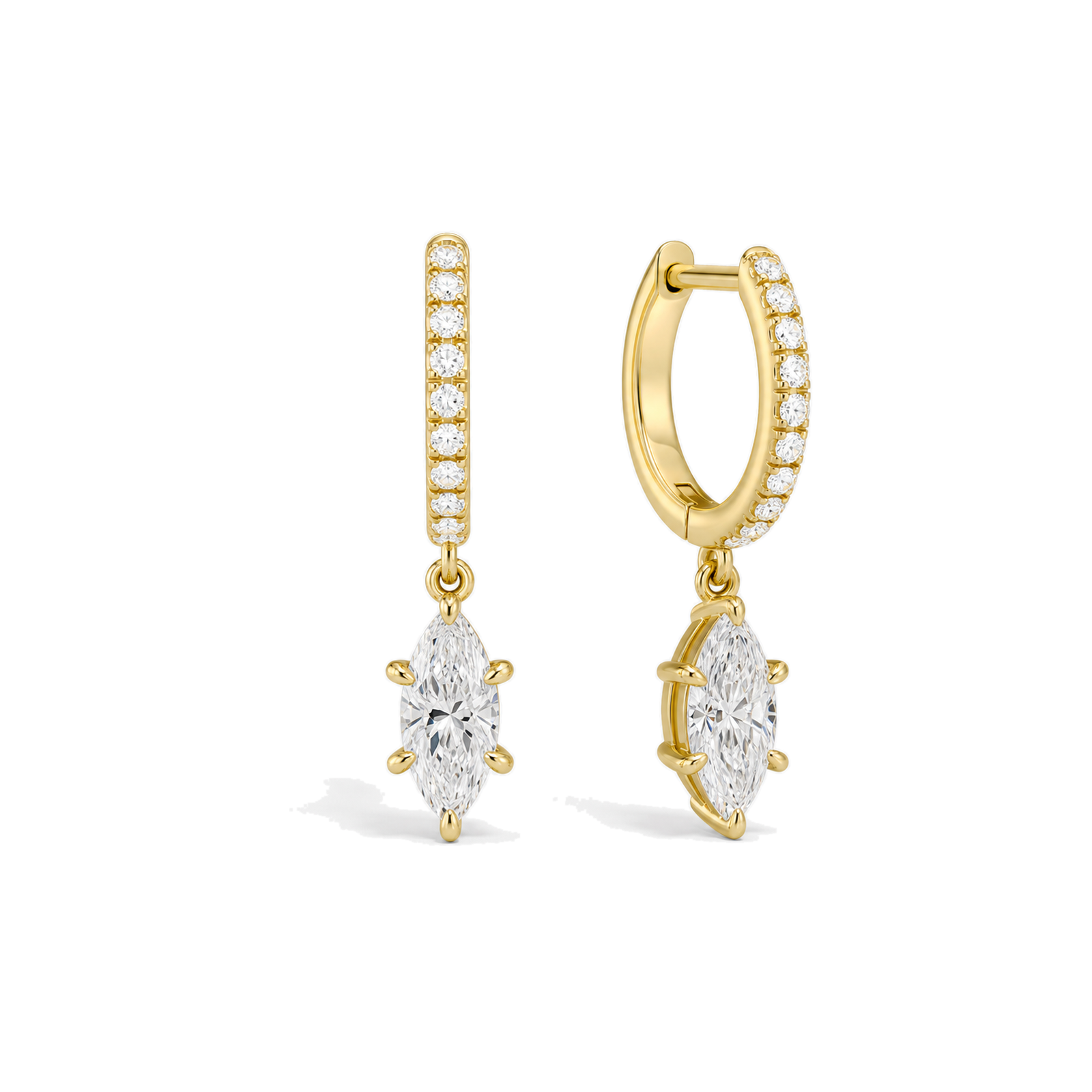 Fiorella Accented Drop Huggie Hoop Lab Grown Diamond Hoop Earrings in 18K Yellow Gold