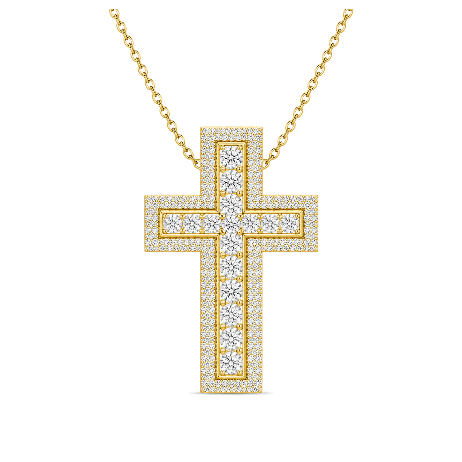 Evora Pave Edge Cross Lab Grown Diamond Pendant Necklace in 14K Yellow Gold