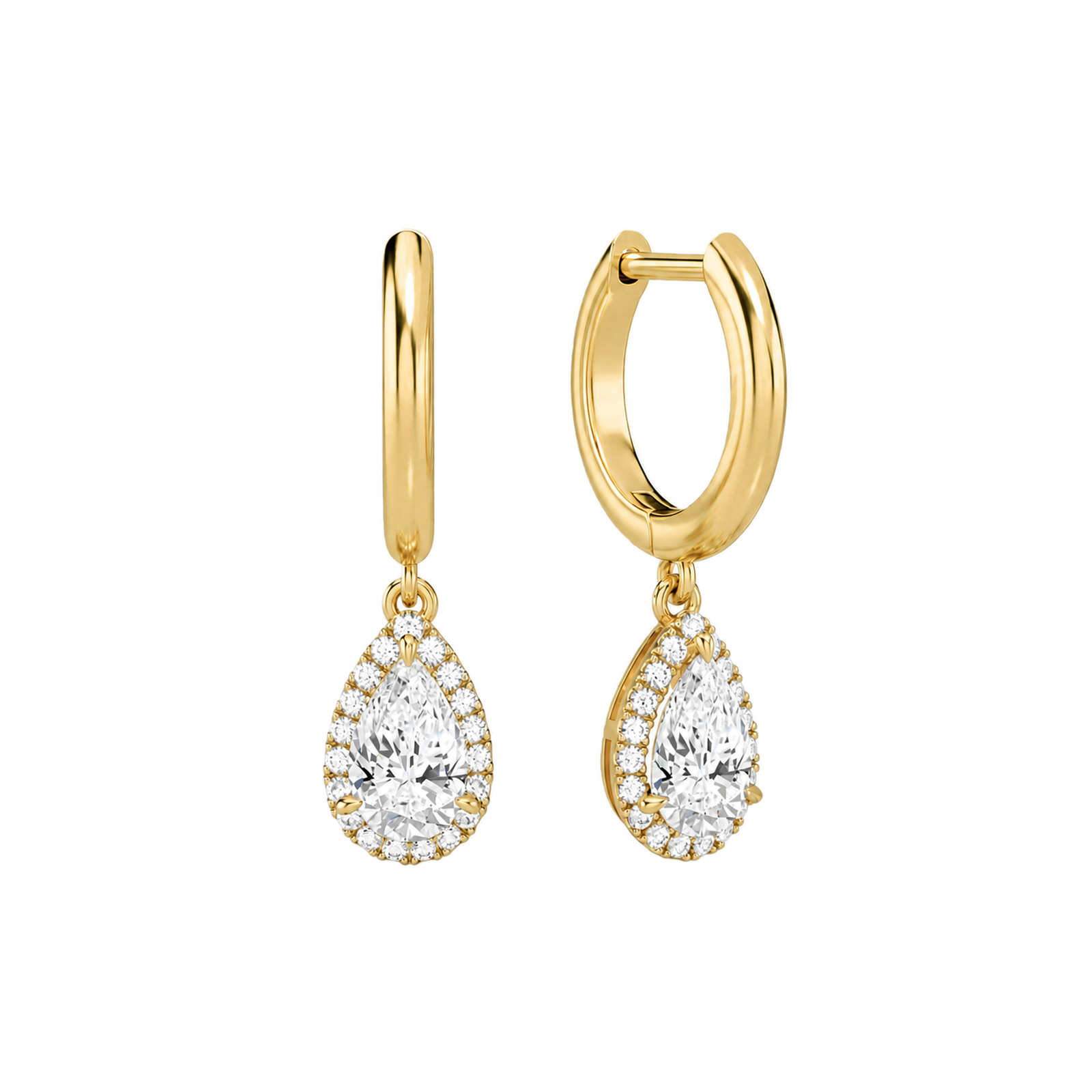 Allegra Halo Drop Huggie Hoop Lab Grown Diamond Hoop Earrings in 18K Yellow Gold