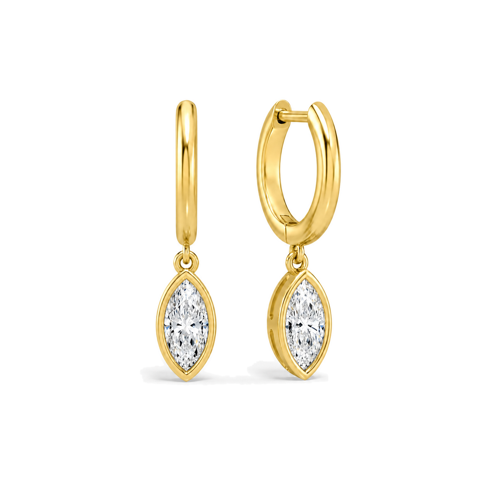 Giselle Bezel Drop Huggie Hoop Lab Grown Diamond Hoop Earrings in 18K Yellow Gold