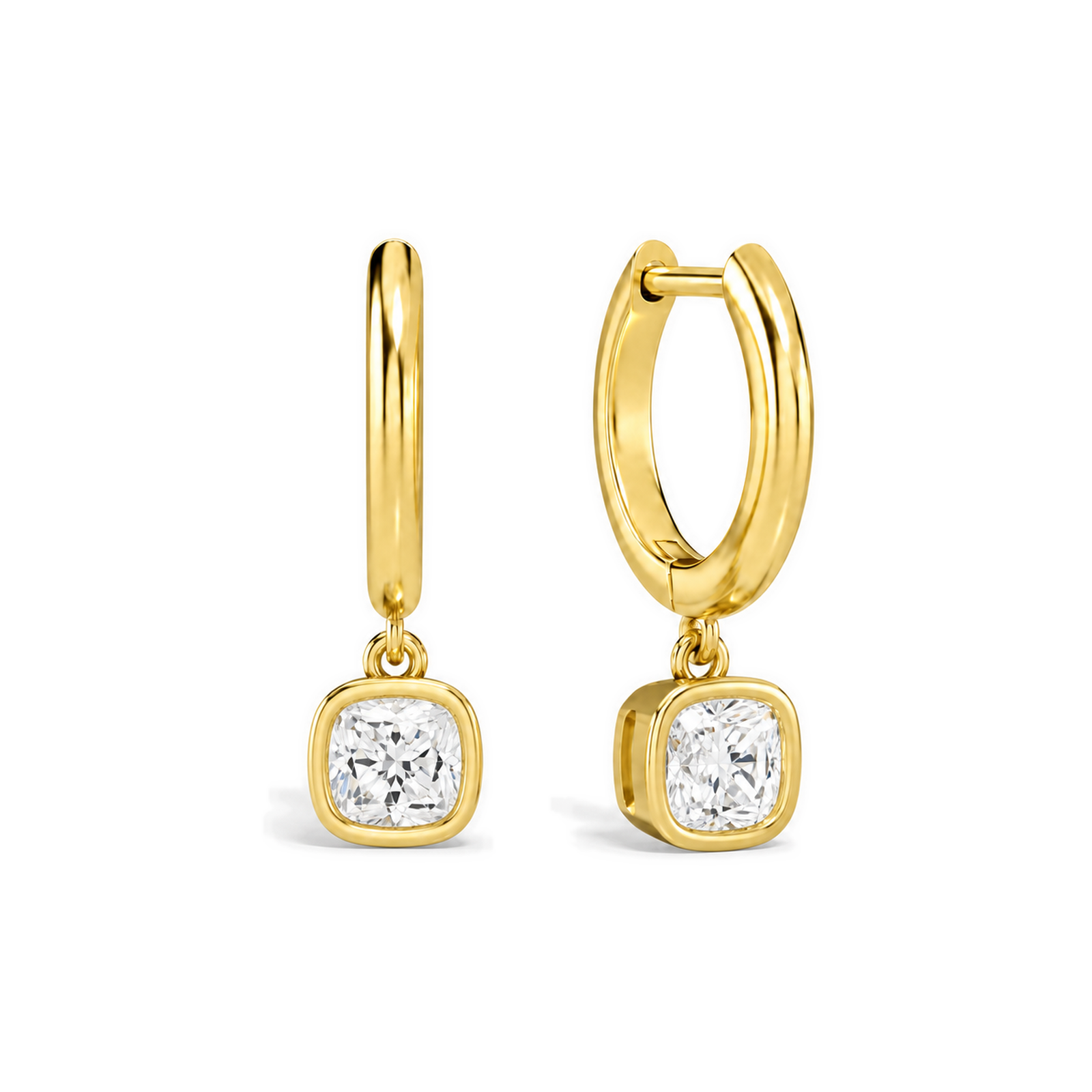Giselle Bezel Drop Huggie Hoop Lab Grown Diamond Hoop Earrings in 14K Yellow Gold