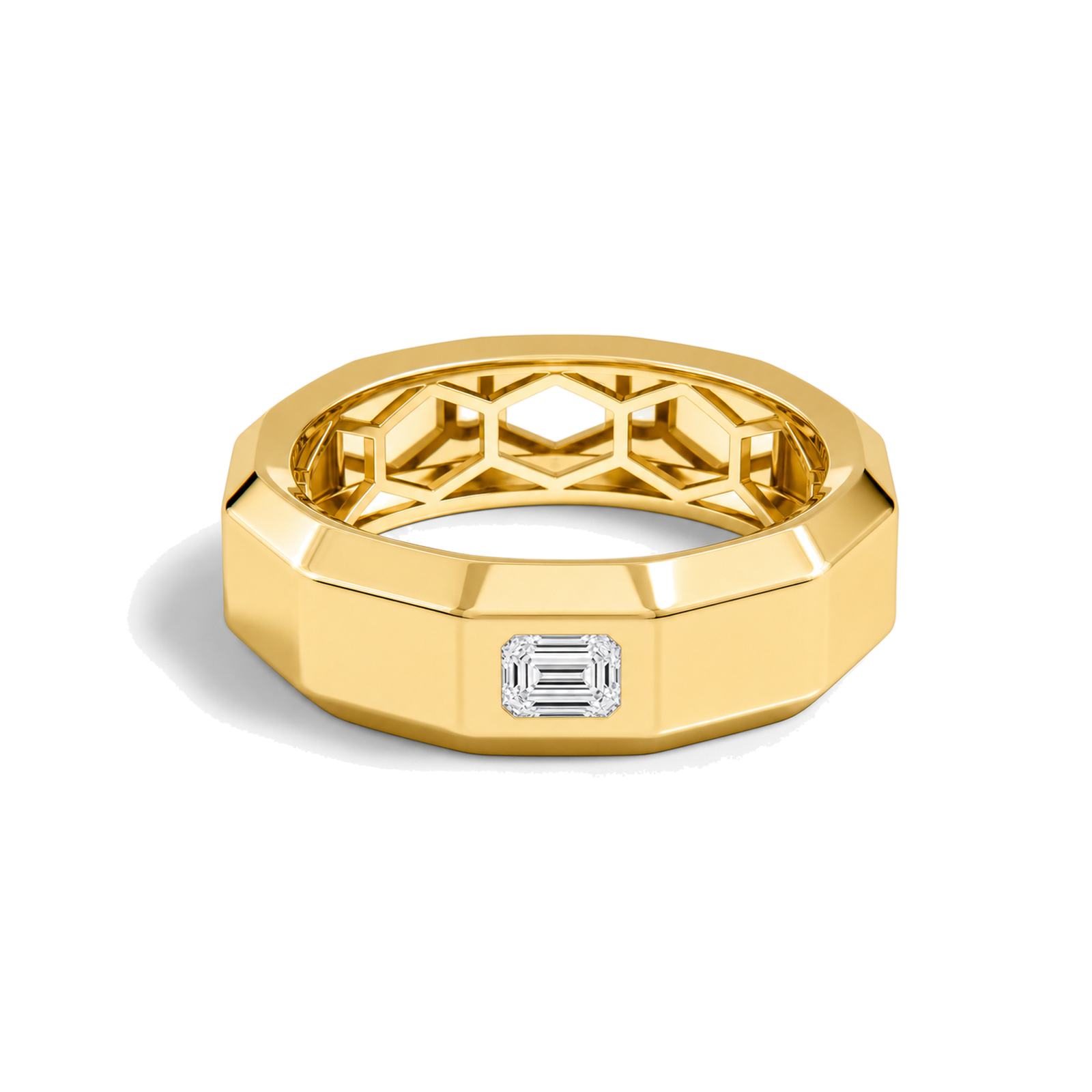 Perrine Faceted Single Lab Grown Diamond Wedding Band in 14K Yellow Gold