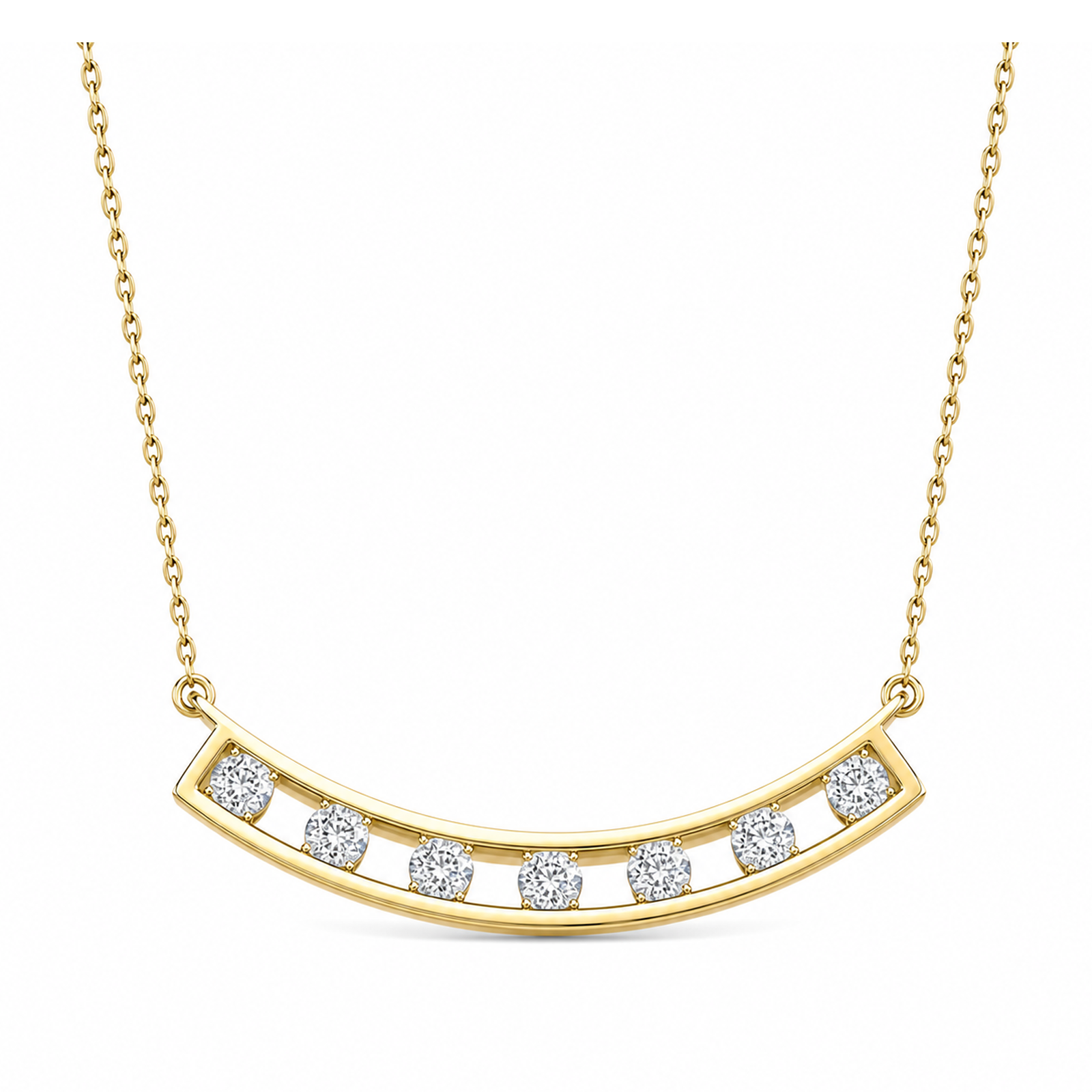 Freya Spaced Curved Bar Lab Grown Diamond Necklace in 18K Yellow Gold