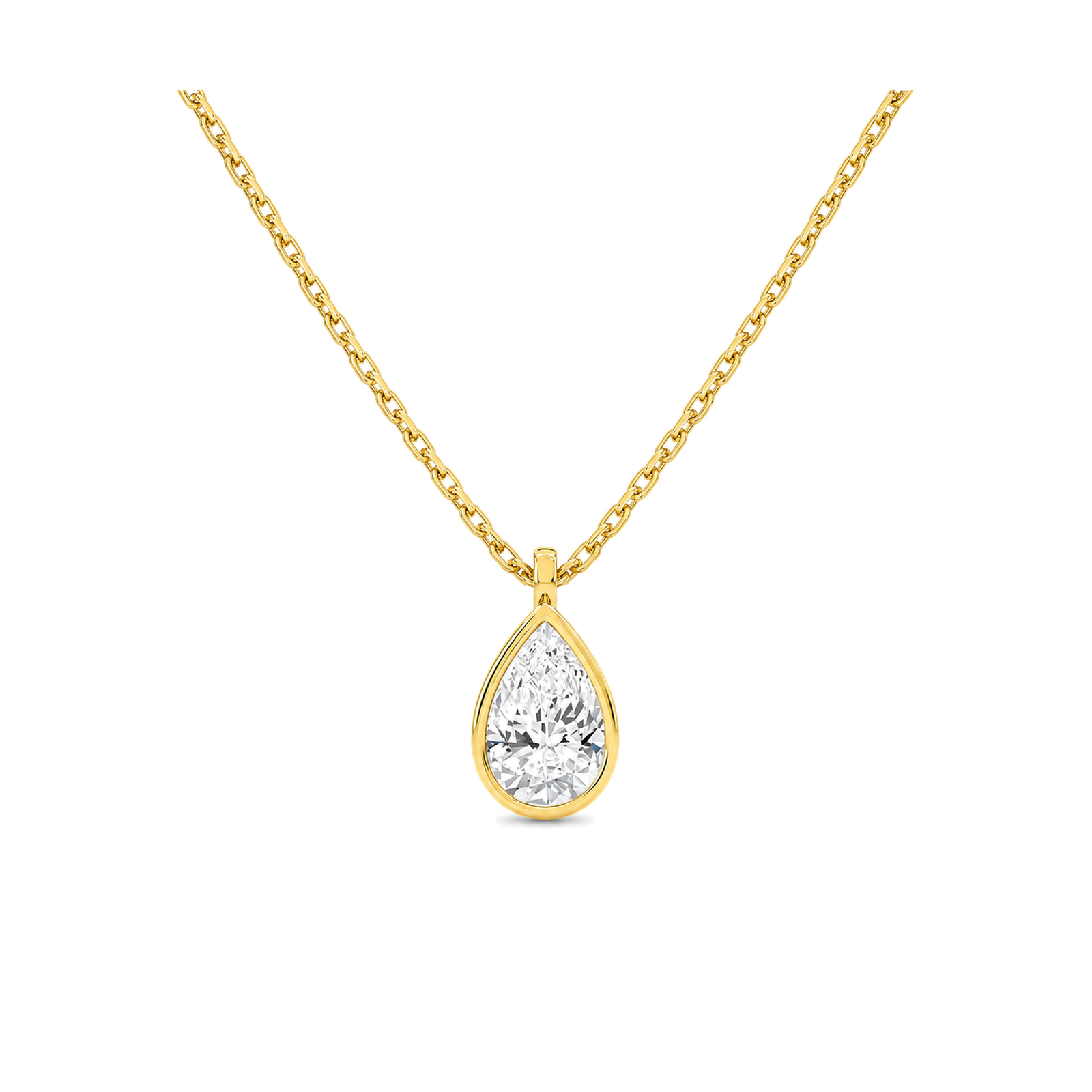 Stellaire Bezel Solitaire Lab Grown Diamond Pendant Necklace in 18K Yellow Gold