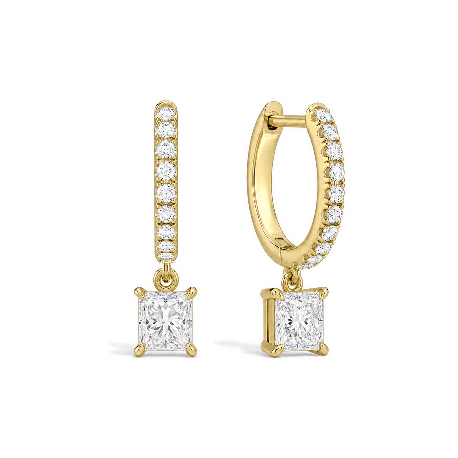 Fiorella Accented Drop Huggie Hoop Lab Grown Diamond Hoop Earrings in 14K Yellow Gold