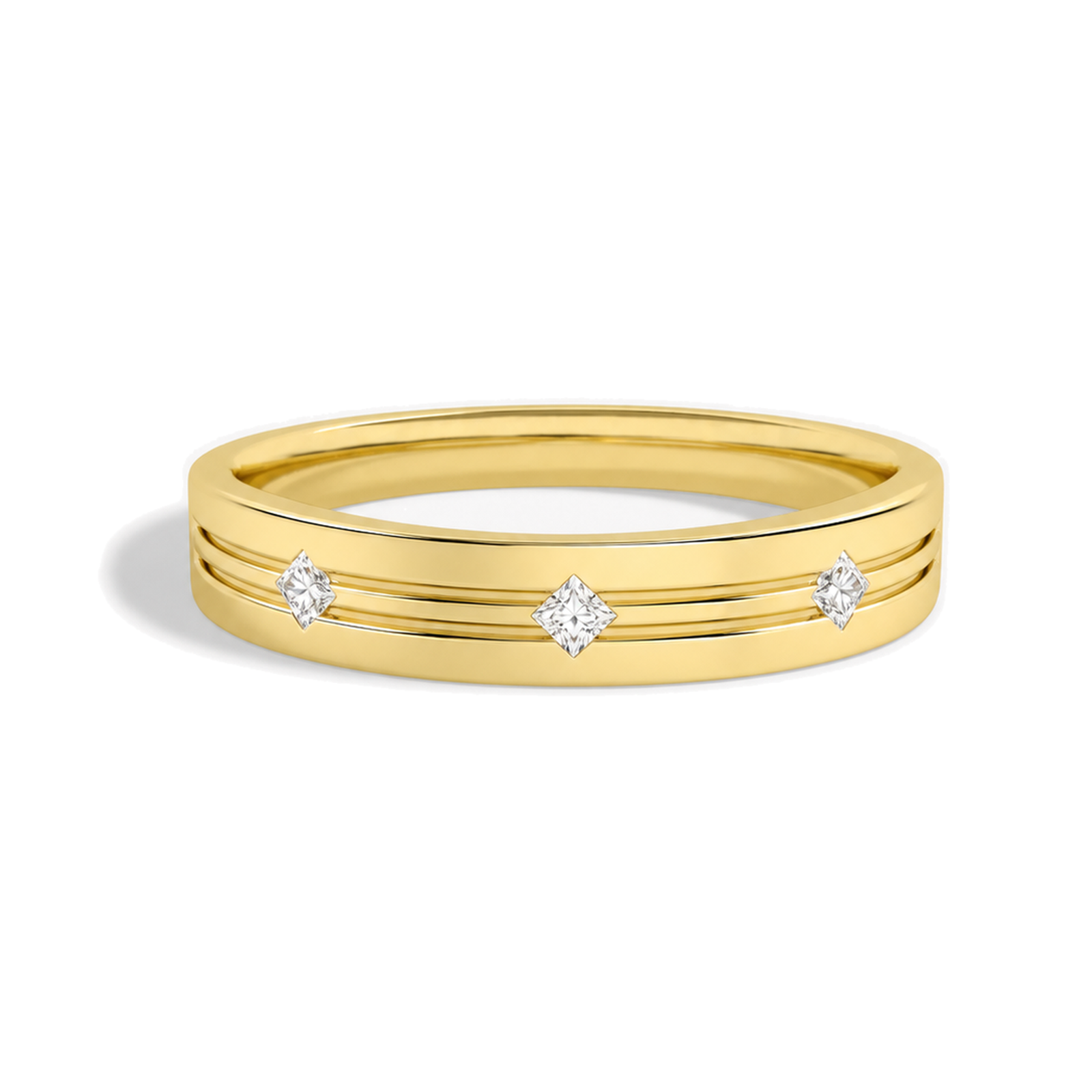 Vera East-West Cut Accented Lab Grown Diamond Wedding Band in 14K Yellow Gold