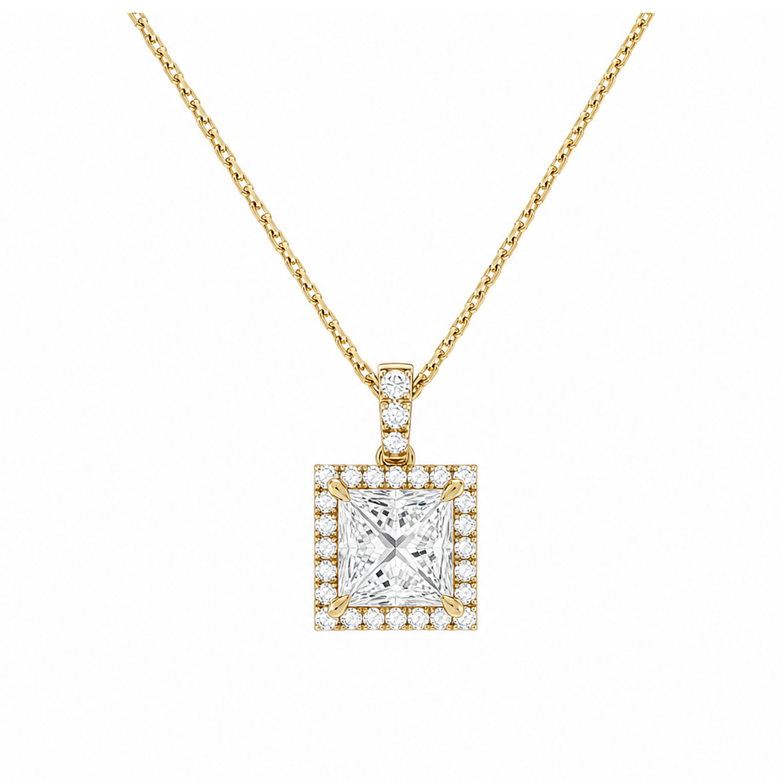 Leona Halo Accented Bail Lab Grown Diamond Pendant Necklace in 14K Yellow Gold